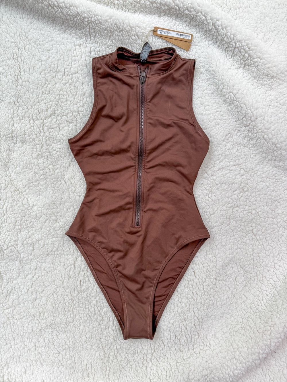 NWT SKIMS Cocoa Zip Front One Piece Swimsuit XS